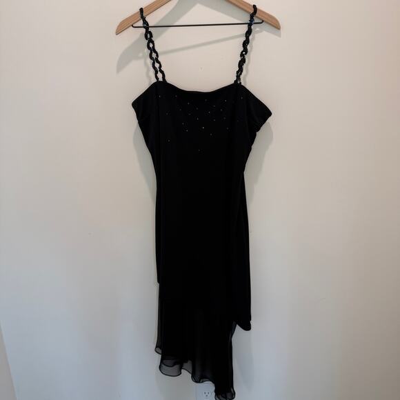 Jessica McClintock Dress Size 14 Black Rhinestones Sequins Asymmetrical - Picture 2 of 16